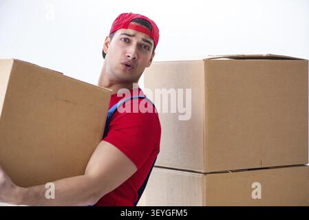 Contractor worker moving boxes during office move Stock Photo