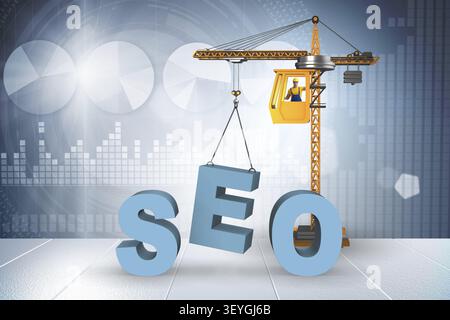 Search engine optimisation concept with crane Stock Photo