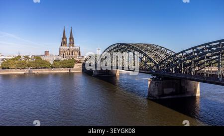 Hohenzollern Bridge over the Rhine with Cologne Cathedral, Germany Stock Photo