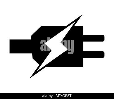 Black power plug icon showcases a lightning bolt design, representing energy and electricity. Ideal for graphics on technology and electrical themes. Stock Vector
