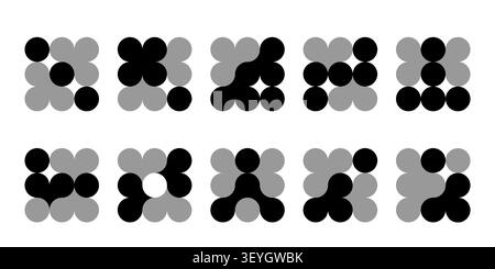 Dot grid icon, abstract tech logo. Circle points vector shape integrates science pattern with innovation network . Liquid metaball flows into blob Stock Vector