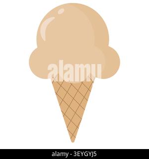 Minimalist beige pastel ice cream cone isolated on white. Perfect for caramel, coffee, or vanilla flavor themes. Flat vector art Stock Vector