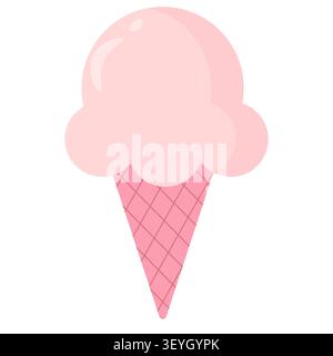 Adorable pink pastel ice cream cone isolated on white. Ideal for strawberry flavor themes, sweet stickers, and birthday designs. Flat vector art Stock Vector