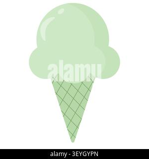 Bright lime green pastel ice cream cone isolated on white. Ideal for zesty lime flavor themes and vibrant party designs. Flat vector art Stock Vector