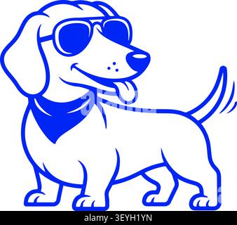 Cool dachshund dog wearing sunglasses and a bandana illustration Stock Vector