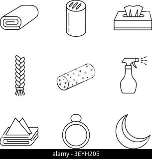 Set of simple black and white line icons for home care and daily lifestyle objects Stock Vector