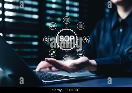 SOP management and standard operating procedure automation concept. workflow control, process documentation, task checklist, quality assurance, team Stock Photo