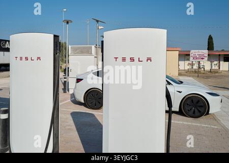 Tesla Supercharger Charging Station Stock Photo