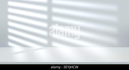 Gray and white background in empty office studio. Light backdrop limbo, grey podium for product display. Window blinds shadow on room wall, abstract Stock Vector