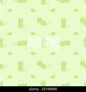 Playful seamless pattern featuring mint green pastel cat and mouse silhouettes. Perfect for nursery wallpaper, kids' fabric design, and pet-themed pro Stock Vector