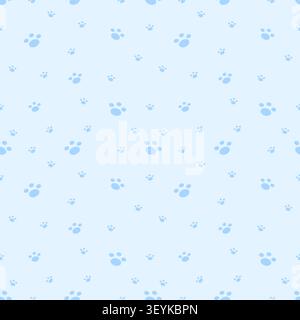 Lovely seamless pattern featuring sky blue pastel cat silhouettes and paw prints. Perfect for baby boy nursery wallpaper, fabric design, and pet decor Stock Vector