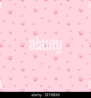 Sweet pink pastel cat silhouettes and paw prints in a seamless pattern. Ideal for girl nursery decor, fabric prints, and pet stationery. Flat vector i Stock Vector