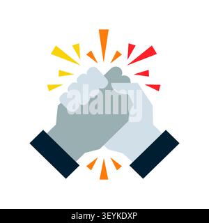 Flat icon of a power handshake representing business success, partnership, agreement, and professional collaboration in a modern corporate style. Stock Vector
