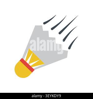 Badminton shuttlecock flying in motion flat vector icon design isolated on white background, representing professional sports and active lifestyle. Stock Vector