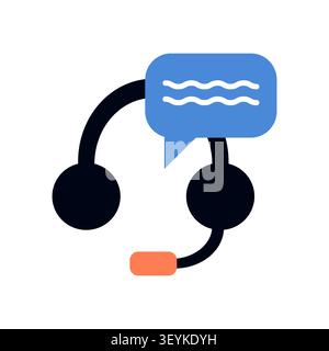 Headset with speech bubble flat vector icon for communication, representing customer support, help desk, online service, and digital connection. Stock Vector