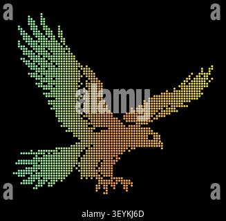 A stylized eagle silhouette composed of purple and pink gradient halftone dots, isolated on a clean white background Stock Vector