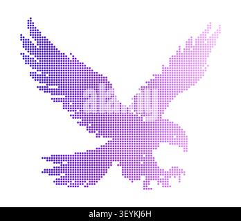 A stylized eagle silhouette composed of purple and pink gradient halftone dots, isolated on a clean white background Stock Vector