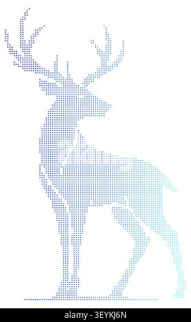 A stylized deer silhouette composed of small blue dots arranged in a grid pattern, isolated on a clean white background, for use Stock Vector