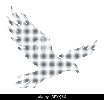 A stylized eagle silhouette composed of small gray circular dots arranged in a grid pattern, isolated on a clean white background Stock Vector