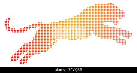 A stylized leaping panther silhouette composed of small orange and yellow dots, isolated on a clean white background, digital Stock Vector