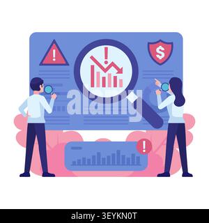 Business Team Analyzing Business Risk Dashboard. Business Risk Identification Concept Stock Vector