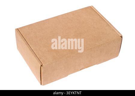 Flat brown cardboard box on white background. Packaging cardboard box isolated Stock Photo