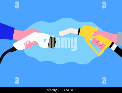 Modern flat vector illustration showing an electric vehicle charging connector and battery power cable, ideal for clean energy, EV technology, sustain Stock Vector