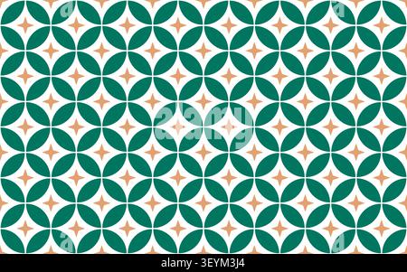 Christmas green seamless pattern with gold stars. Abstract Bauhaus texture. Bauble decoration background. Xmas geometric simple texture in Bauhaus Stock Vector