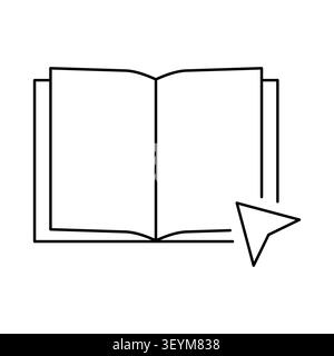 Open book cursor object features black vector silhouette. Highlights modern education library web reading online project. eps 10 Stock Vector