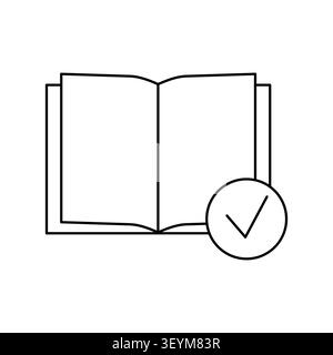 Approved textbook manual checkmark features outline vector sign. Academic examination testing visualizes correct knowledge. eps 10 Stock Vector