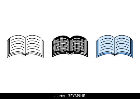 Open book text lines object features colorful vector shape. Visualizes modern education school library reading learning project. eps 10 Stock Vector