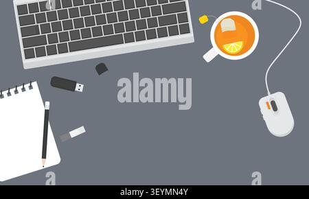 Working Desk Workspace with Free Text Space Vector Illustration Stock Vector