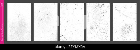 Scratch grunge wall texture set. Worn noise grainy backgrounds with dust overlay and distress grain. Abstract dirty splattered effect for urban poster and object design. Vector illustration Stock Vector