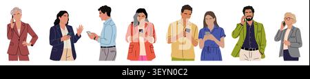 Group of diverse individuals using mobile phones Stock Vector