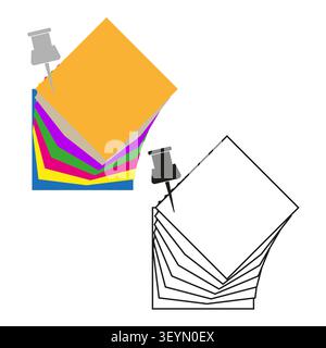 Pinned sticky note stack object features yellow vector graphic. Enhances office reminder concept. eps 10 Stock Vector