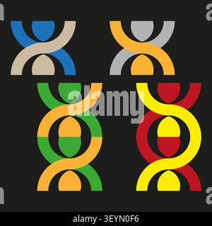 Twisted helix link pattern features colorful abstract geometry. Visualizes genetic structure concept. eps 10 Stock Vector