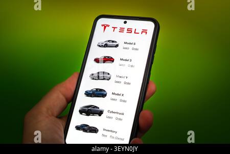 Tesla automotive company selling battery electric vehicles Stock Photo