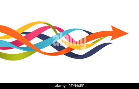 Abstract colorful flowing ribbons with arrow dynamic wave lines vector background. Stock Vector