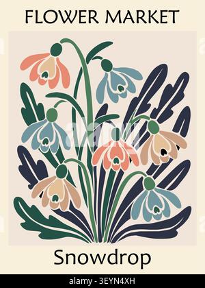 Snowdrop flowers bloom with soft pastel hues. Stock Vector