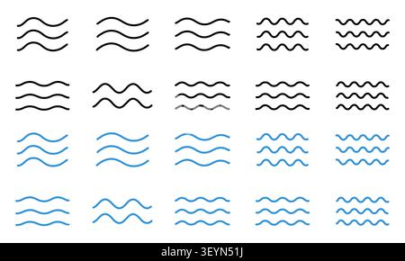 Water waves icon set. Three parallel wavy lines symbolizing waves or water flow vector illustration. Simple sea ripple pictogram symbol. Clean water s Stock Vector