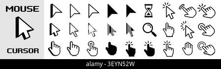 Mouse click cursor icon set, Cursor, click icons set. Click set vector. arrow and mouse forms, vector illustration Stock Vector