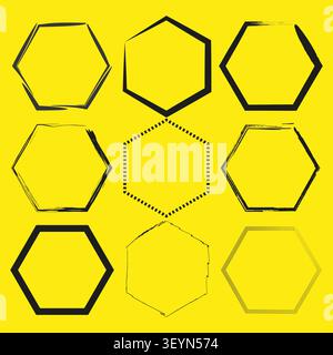 Hexagon frame set features flat yellow background. Complements modern geometric logo design. eps 10 Stock Vector