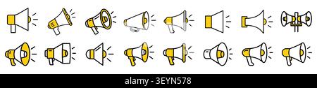 Megaphone Icons Collection in Flat Outline Vector Style. Stock Vector
