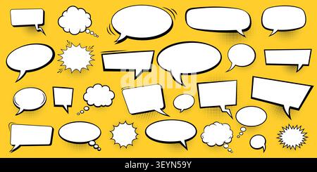 Comic speech bubbles set. Hand drawn cartoon dialog clouds collection. Retro pop art vector chat frames. Stock Vector