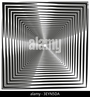 Infinite square tunnel pattern features alternating black white geometry. Creates deep optical illusion. eps 10 Stock Vector