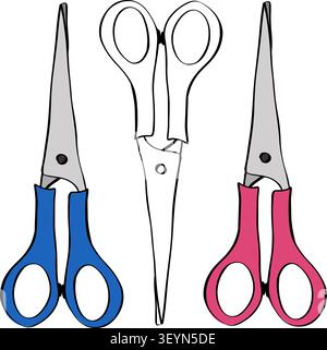 scissors school icon colored hand drawn illustration. Vector graphic line ink art. Perfect for cafe logo, branding, packaging, labels, and modern deco Stock Vector