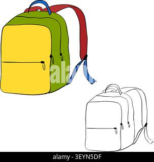 Student bag, backpack school icon colored hand drawn illustration. Vector graphic line ink art. Back to school concept For poster, flyer, banner, invi Stock Vector