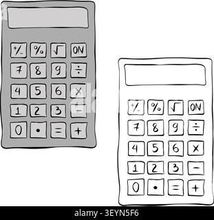 Calculator school icon colored hand drawn illustration. Vector graphic line ink art. Silhouette sign for logo, print, comics, fashion, pop art, boards Stock Vector