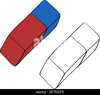 Cartoon eraser school icon colored hand drawn illustration. Vector graphic line ink art. For poster, flyer, banner, invitation, social media, party or Stock Vector