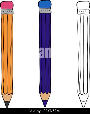 Pencil school icon colored hand drawn illustration. Vector graphic line ink art. For t-shirt printing, web design, beauty salons, posters, logo creati Stock Vector